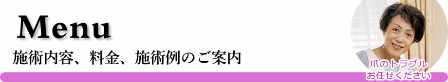 施術内用、料金、施術例、出張爪切りのご案内